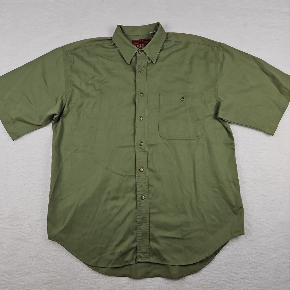 Vintage Bugle Boy Short Sleeve Button Up Shirt Collared Green XL Single Pocket